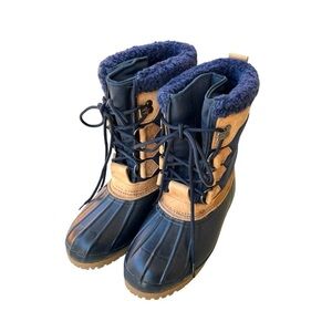 Vintage Eddie Bauer Duck Boots, Blue/Tan, Leather/Rubber, Waterproof Men Size 7